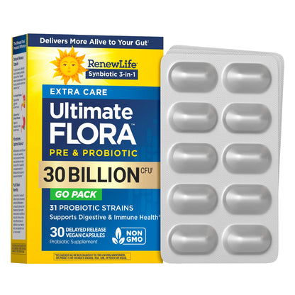 Renew Life Extra Care Go-Pack Probiotic Capsules, Daily Supplement Supports Immune, Digestive and Respiratory Health, L. Rhamnosus GG,