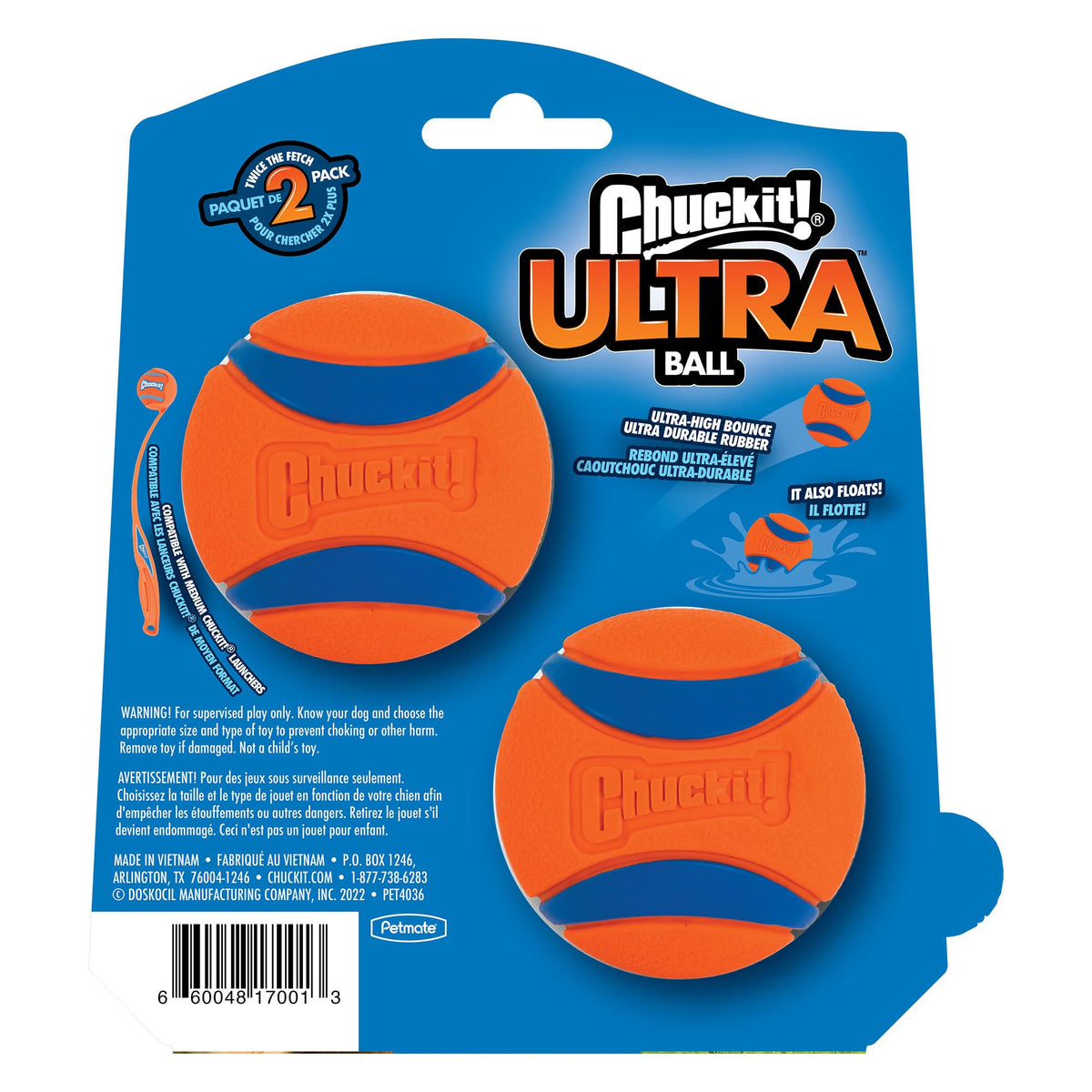 Chuckit! Ultra Ball Dog Toy, Durable Rubber, Medium 2.5-in, 2 Pack | Made from Durable Rubber with an Extra-Thick Core, This Bouncy Fetch Ball Floats in Water for Lasting Games of Fetch