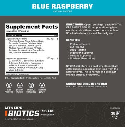 MTN OPS Biotics STM On‑the‑Go Probiotic Supplement for Gut Health, Digestion & Immune Support – Sugar‑Free, Natural Flavors Variety Pack, 30 Servings – Fast, Convenient Daily Gut Health Formula