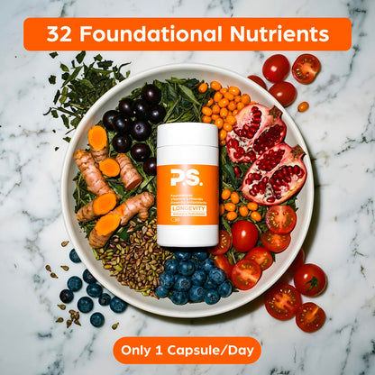 PS Longevity Supplements - Methylated Multivitamin for Men and Women with B Vitamins, Nicotinamide Riboside, CoQ10, Resveratrol, ALA - Antioxidant Defense