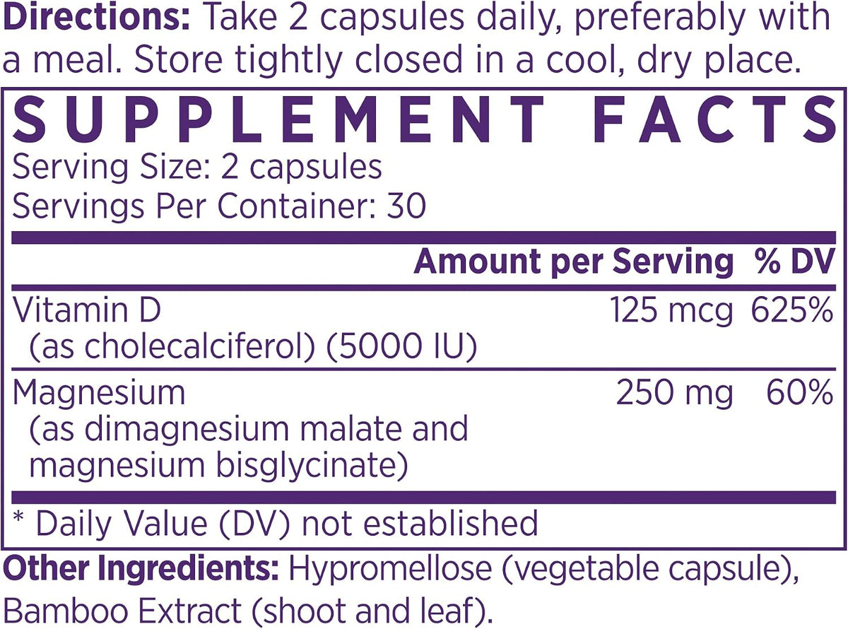 NAOMI Activated Vitamin D3 5000 IU + Magnesium 250mg - Supports Bone Strength, Immune Health & Muscle Relaxation - Cholecalciferol with Absorption Cofactor, Non-GMO, Gluten-Free, 30-Day Supply