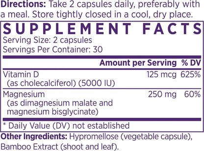 NAOMI Activated Vitamin D3 5000 IU + Magnesium 250mg - Supports Bone Strength, Immune Health & Muscle Relaxation - Cholecalciferol with Absorption Cofactor, Non-GMO, Gluten-Free, 30-Day Supply