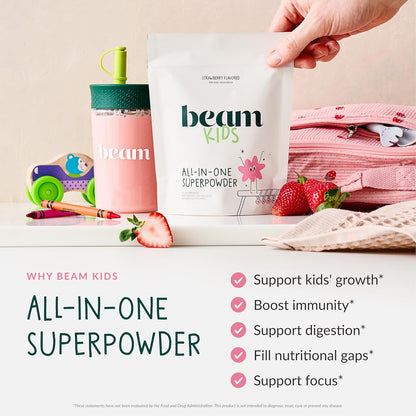 BEAM Kids Bundle, Chocolate Chip Cookie and Strawberry Milk Flavor, Multivitamin Powder – Kids Vitamins with Greens, Probiotic & Prebiotic, Immune Support for Children & Toddlers