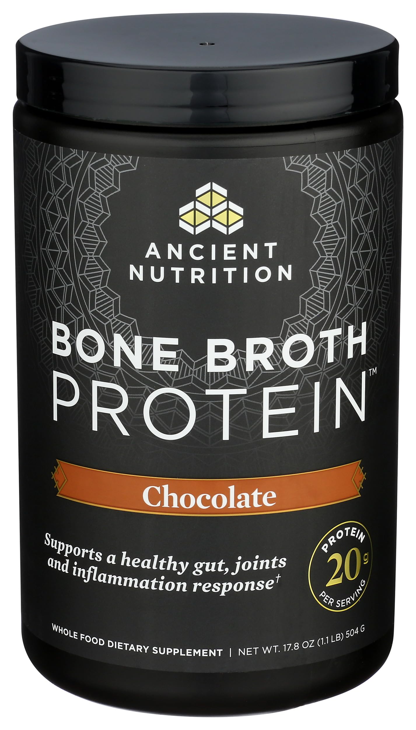 Ancient Nutrition Protein Powder Made from Real Bone Broth, Chocolate, 20g Protein Per Serving, 20 Serving Tub, Gluten Free Hydrolyzed Collagen