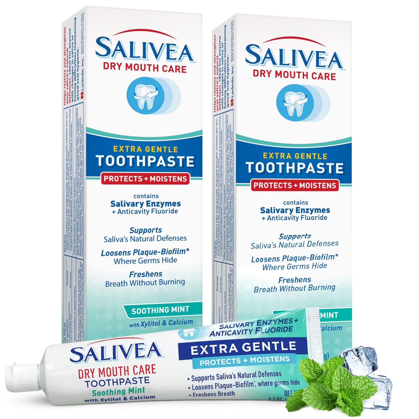 SALIVEA Dry Mouth Toothpaste (2 Pack) — 4.3 oz Each, Anticavity Fluoride, Natural Salivary Enzymes, Xylitol & Calcium, SLS-Free,