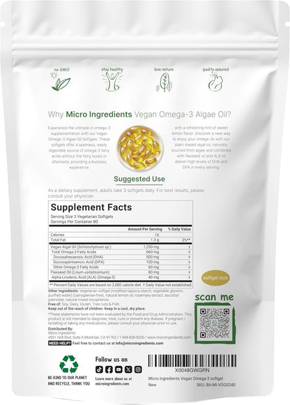 Micro Ingredients Multi Collagen Complex & Vegan Omega 3 Algae Oil Supplement Bundle 2 Pack | Grass-Fed Collagen Peptides | Omega-3 Full Spectrum Alternative to Fish Oil