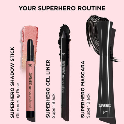 IT Cosmetics Superhero No-Tug Waterproof Eyeshadow Stick, Glimmering Rose (Rose Gold Pearl) - Longwear, Blendable Cream Eyeshadow with Built-In Primer - Suitable for Sensitive Eyes - 0.05 oz