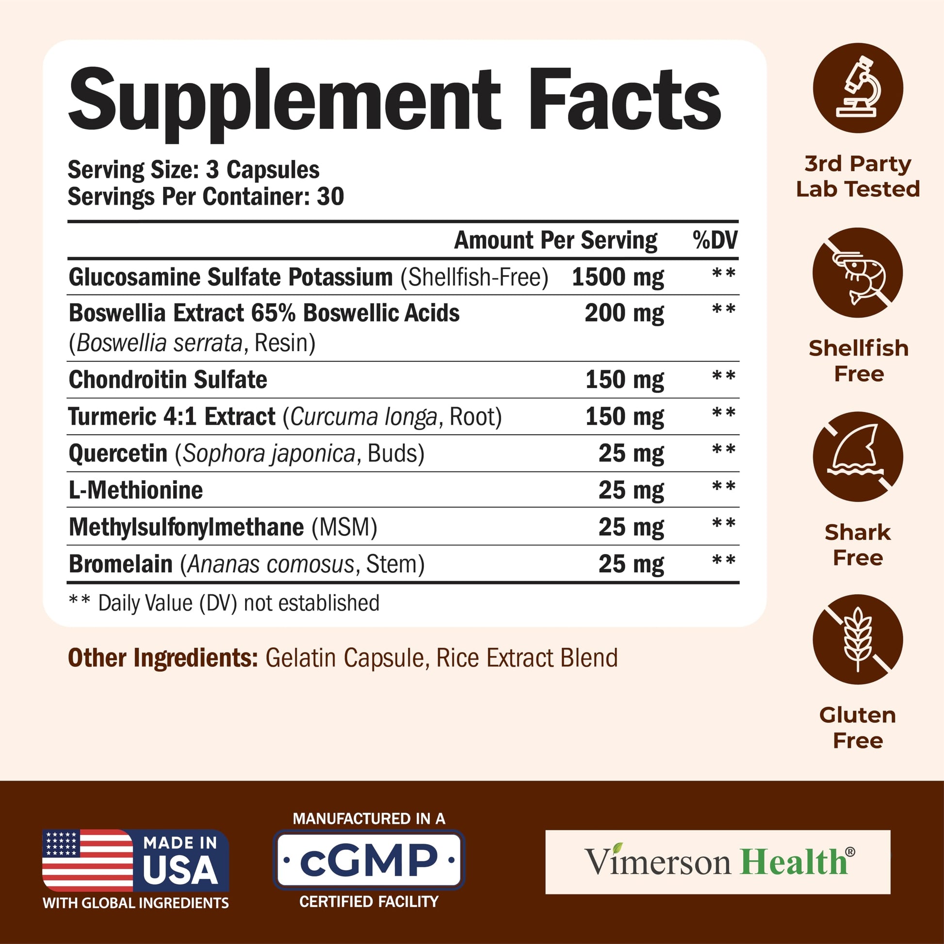 Glucosamine Chondroitin MSM – Joint Support Supplement for Women and Men with Glucosamine Sulfate 1500 mg, Chondroitin and MSM – for Cartilage, Joint Health and Flexibility – 90 Capsules Vimerson HealthBuy Supplements Australia