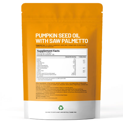 VivoNu Pumpkin Seed Oil with Saw Palmetto Capsules | Cold Pressed, Pure Virgin Oil, Essential Fatty Acids & Phytosterols | 300 SoftgelsSupports Hair, Urinary, Bladder & Prostate Health | Non-GMO