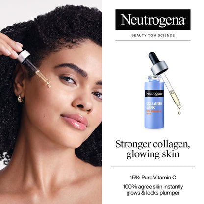 Neutrogena Collagen Bank 15% Vitamin C Face Serum, Vitamin C Serum for Face Helps Build Collagen for Glowing, Plumper Looking Skin,