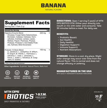 MTN OPS Biotics STM On‑the‑Go Probiotic Supplement for Gut Health, Digestion & Immune Support – Sugar‑Free, Natural Flavors Variety Pack, 30 Servings – Fast, Convenient Daily Gut Health Formula