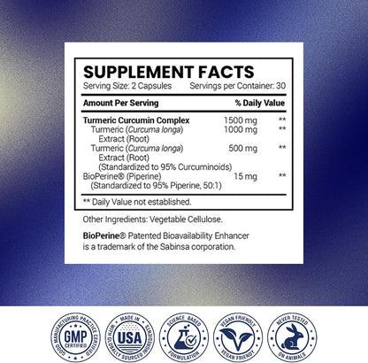 Research Verified Turmeric Curcumin Supplement with Black Pepper (BioPerine) - High Potency Curcumin - Antioxidant, Joints & Daily Wellness - 60 Vegan Turmeric Capsules - Made in USA - 1 Month Supply