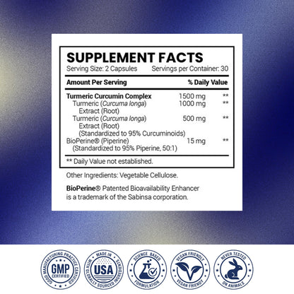 Research Verified Turmeric Curcumin Supplement with Black Pepper (BioPerine) - High Potency Curcumin - Antioxidant, Joints & Daily Wellness - 60 Vegan Turmeric Capsules - Made in USA - 1 Month Supply