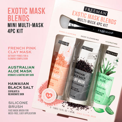Freeman Exotic Blends Facial Mask 4 Piece Set, Peel-Off & Jelly Masks, Cleansing, Pore-Clearing & Hydrating Facial Masks, For All Skin Types,