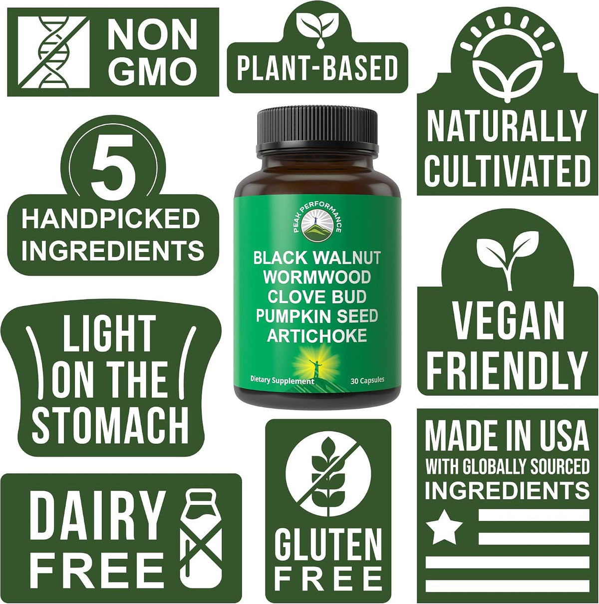 Wormwood Black Walnut Clove Cleanse for Humans. Elimination Detox + Intestinal Support Capsules Supplement for Adults and Kids. Pills with Artichoke and Pumpkin Seed for Additional Benefits
