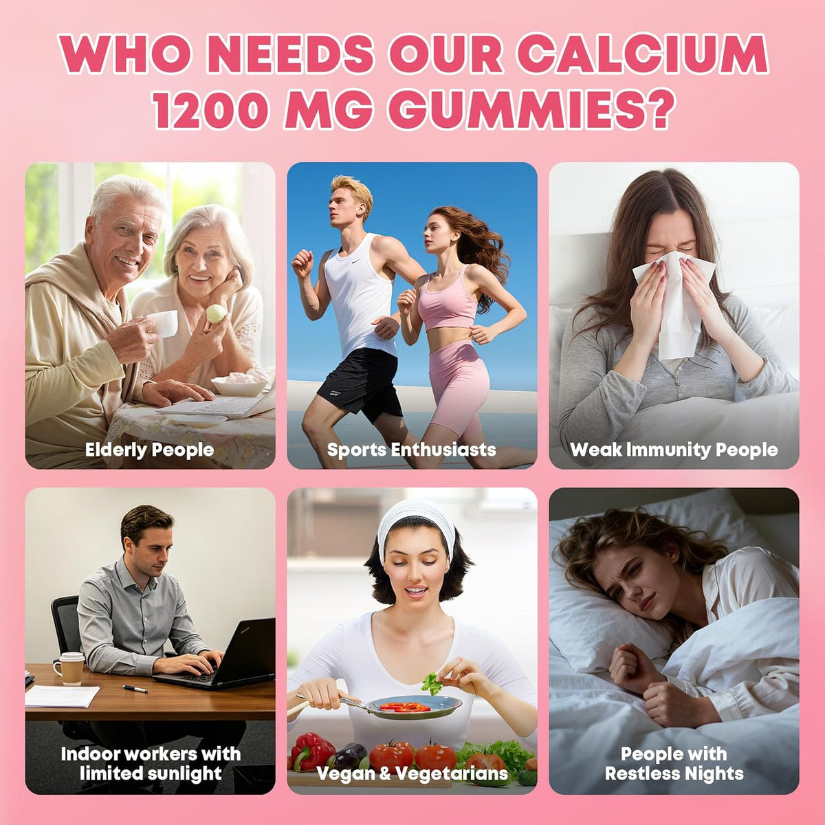 Calcium Citrate Gummies 1200 mg with Vitamin D3, K2 for Bone, Muscle & Immune Support, High Absorption Chewable Calcium Supplements for Women & Men, Sugar Free, Vegan, Peach Flavor, 60 Chews