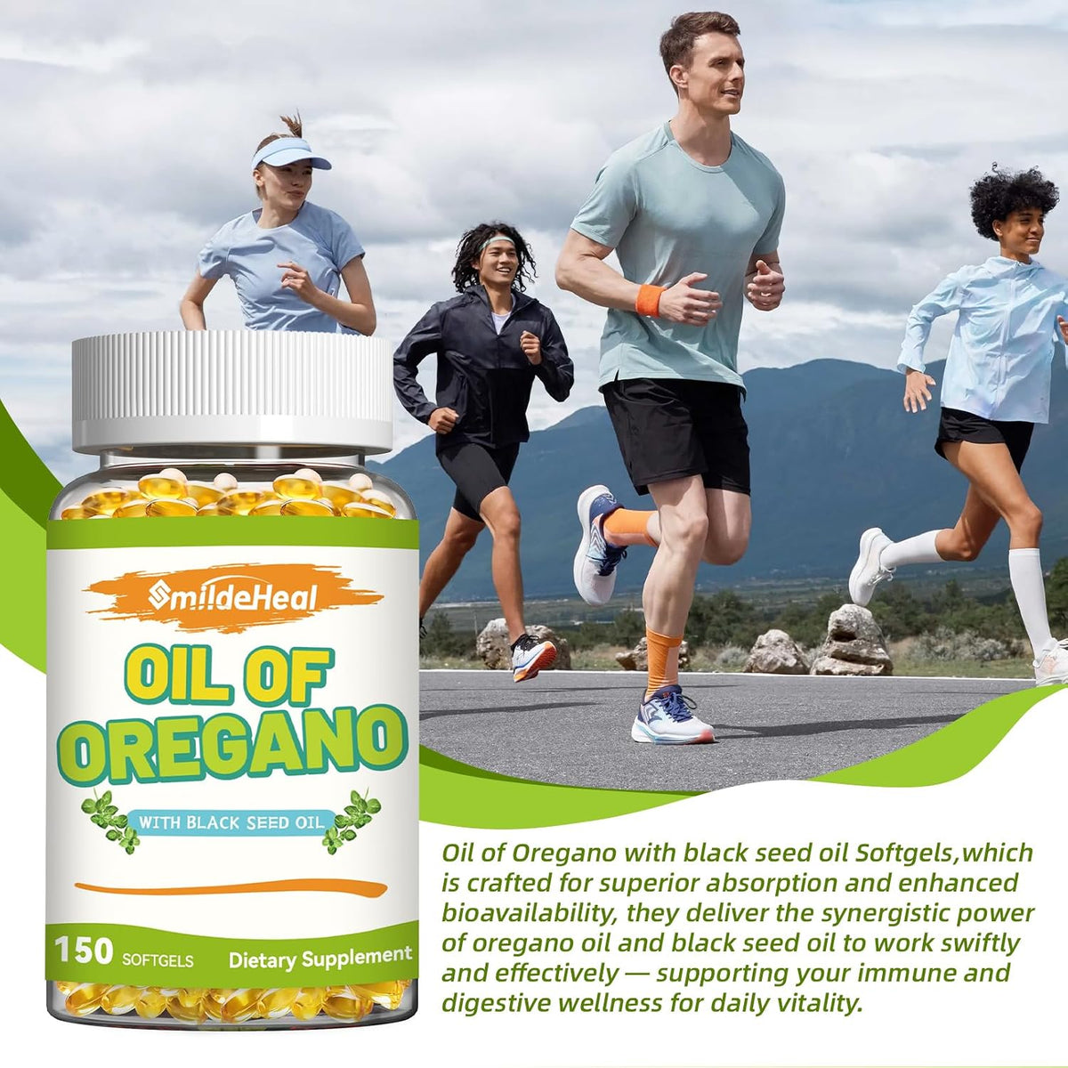 Oregano Oil with Black Seed Oil Softgels – Gluten Free, Non-GMO,150 Softgels, 75-Day Supply