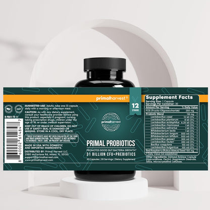 Primal Harvest Probiotics & Gut Health Supplements for Women and Men Pre and Probiotics with 31 Billion CFU and Gut Restore Digestion Pills Bundle