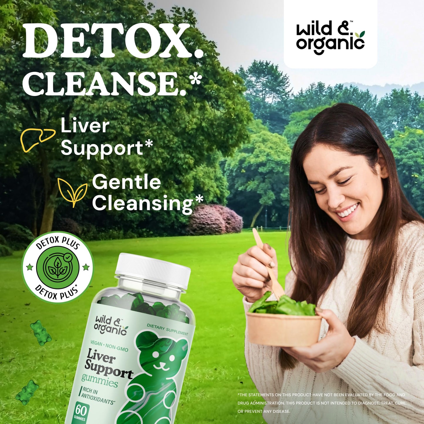 Wild & Organic Liver Support Gummies - Milk Thistle, Dandelion Root Extract for Liver Cleanse Detox - 60 Silymarin Milk Thistle Gummies