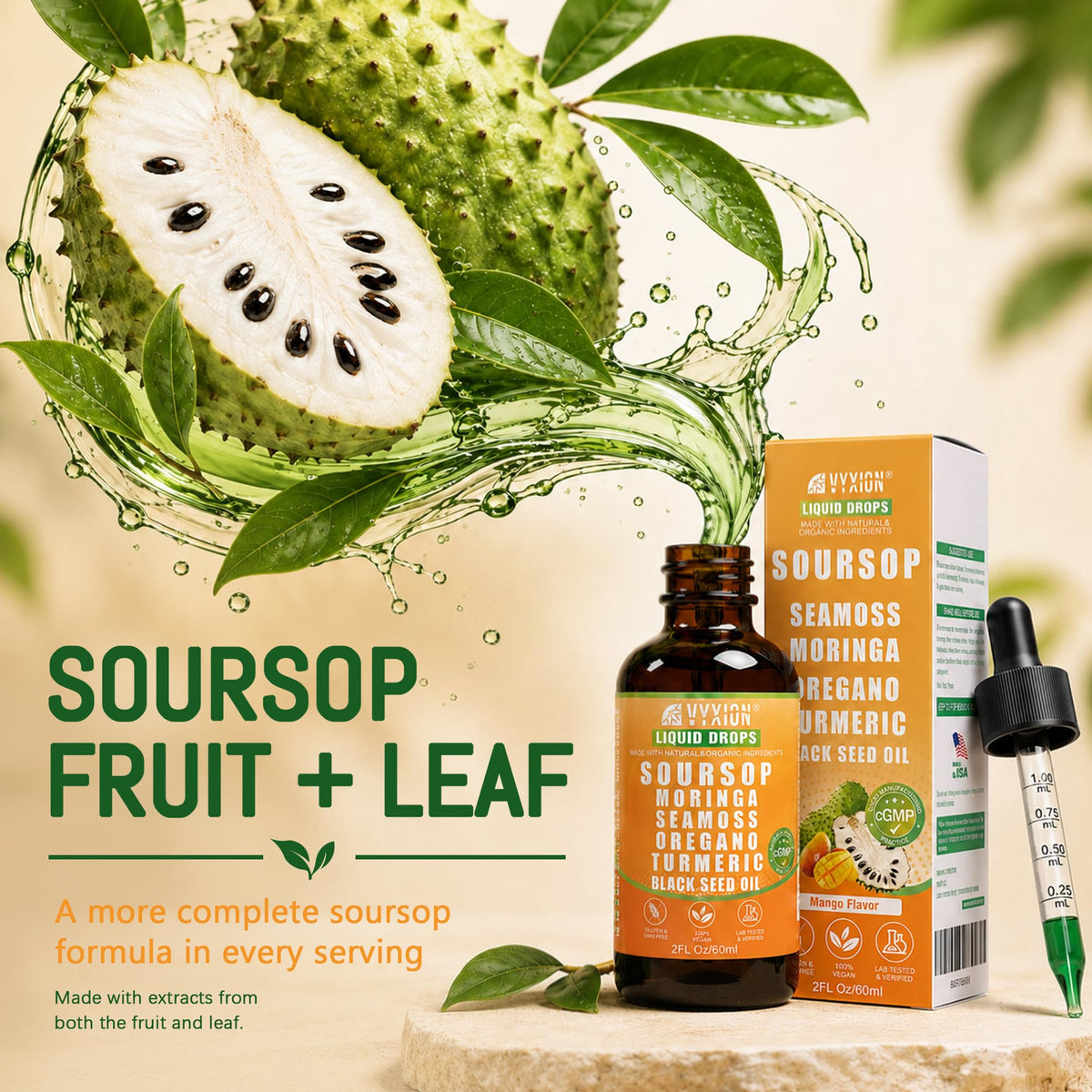 Soursop Bitters Liquid Drops 10 in 1 with Sea Moss, Moringa, Turmeric, Black Seed Oil, Oregano, Ashwagandha | Herbal Extracts for Overall Health-Enhancing |Vegan, Non-GMO| 2 Fl Oz(Mixed Berry Flavor)