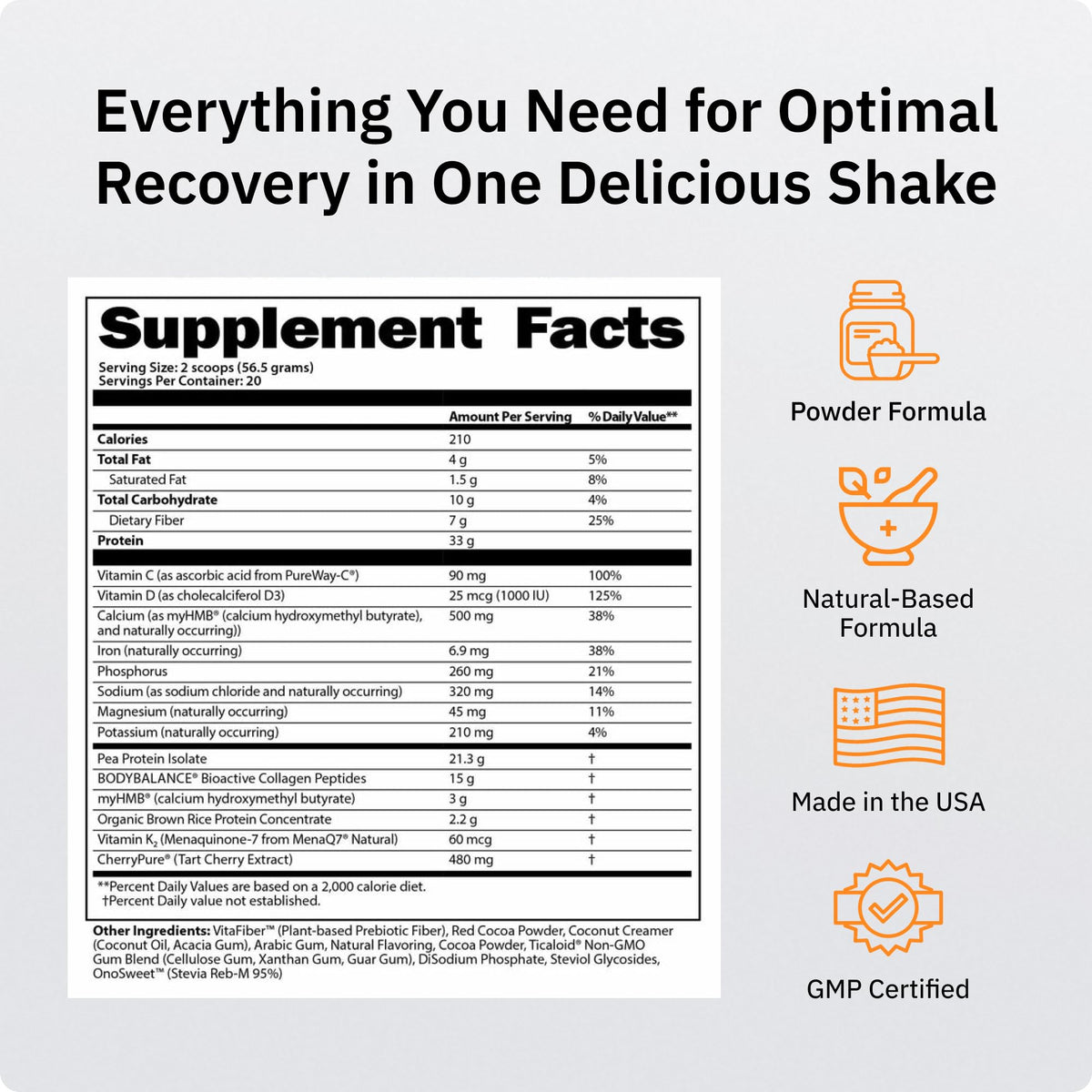 Protein Clinic - Collagen Protein Powder Recovery Shake, Vanilla | Dairy-Free with myHMB, CherryPURE and Prebiotic Fiber for Muscle, Joint and Digestive Support, Vitamin D3 and K2