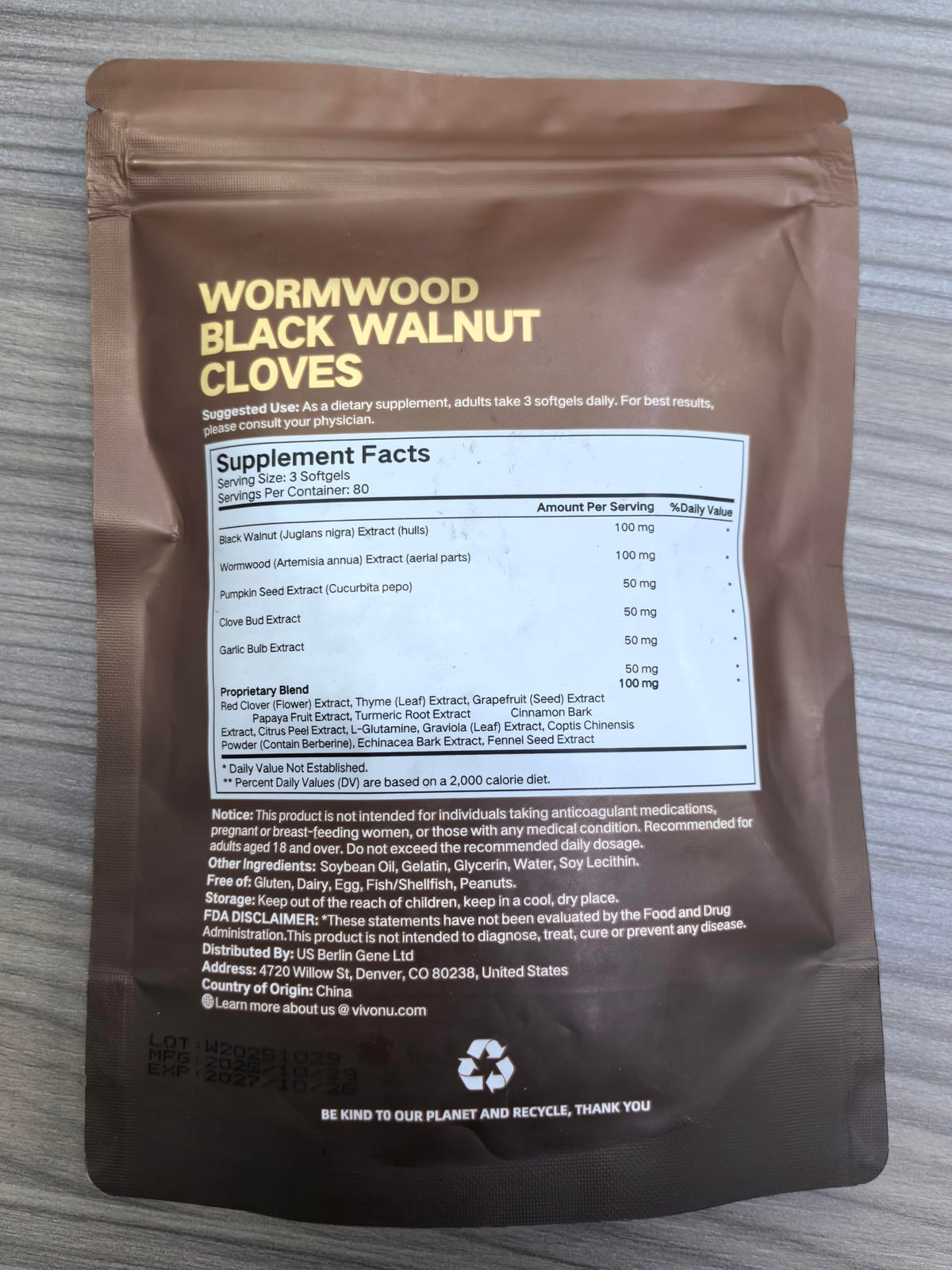 VivoNu 18-in-1 Black Walnut Wormwood, Rapid Gut Cleanse & Digestive Health with Clove, Garlic, Turmeric, Pumpkin Seed, Oregano, Berberine & More, 2 Bag