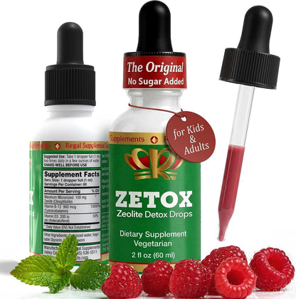 ZETOX | Zeolite Detox for Kids and Adults | Enhanced with Methyl Vitamin B12 and D3 | Premium Grade Liquid Clinoptilolite Zeolite Drops | Supports Gentle Daily Detox, Energy, and Focus (60 Servings)