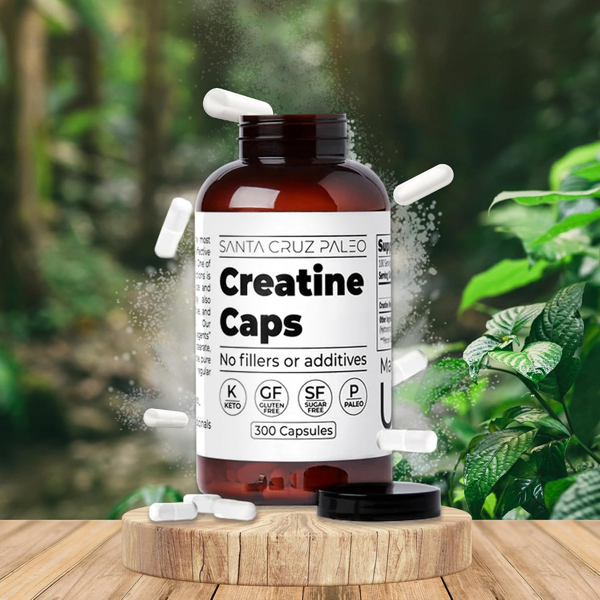 Santa Cruz Paleo Creatine Capsules, Supports Muscle Growth & Energy, Gluten Free, Keto, Sugar Free, Paleo, No Fillers or Additives, Creatine Monohydrate Pills, 2500mg, 100 Servings, 300 Capsules