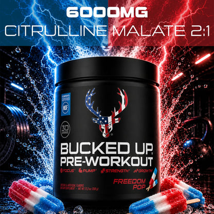 Bucked Up Pre Workout - Best Tasting - 6 Grams Citrulline, 2 Grams Beta Alanine Non Proprietary Blend, Powder (Strawberry Kiwi)