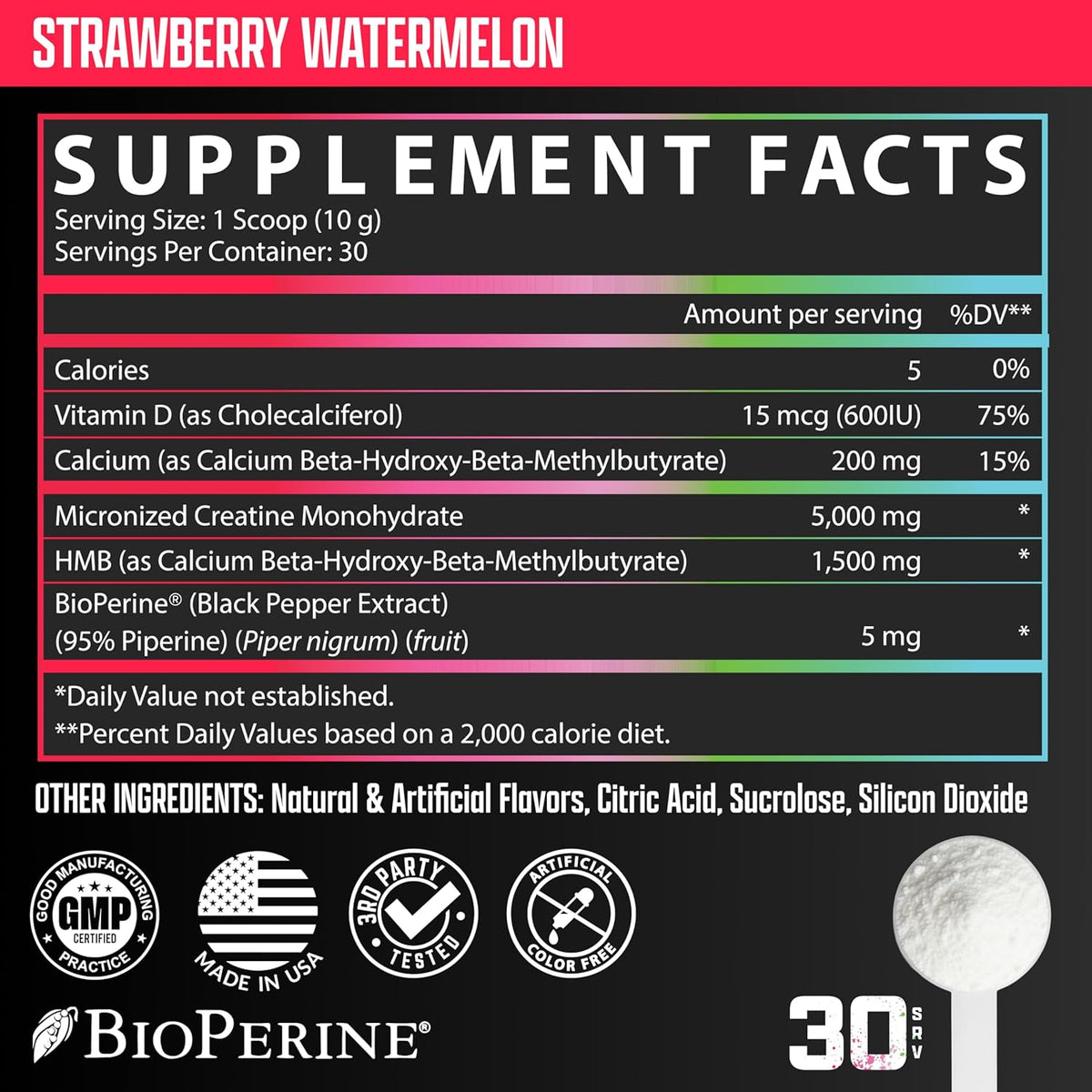 Nutrex Research Creatine HMB Powder - Creatine Monohydrate Powder with HMB for Muscle Growth, Strength, Energy and Performance - Transparent Formula - Strawberry Watermelon Flavor - 30 Servings