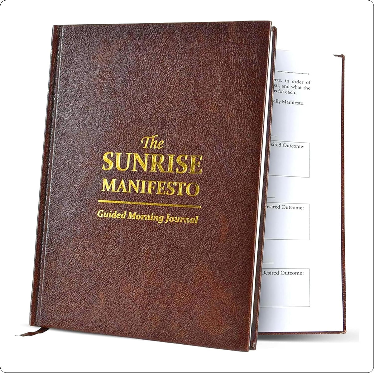Sunrise Manifesto Guided Morning Journal - Gratitude & Mindfulness | Premium Faux Leather Cover, Daily Self-Care Ritual for Manifestation & Reflection, Undated Wellness Tracker for Women and Men