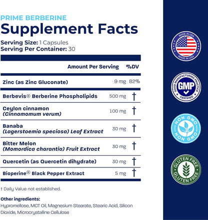 BONE SCIENCE Prime Berberine Phytosome with Berbevis and BioPerine, Metabolic Wellness Support with Ceylon Cinnamon, Banaba, Bitter Melon and Quercetin, Vegetarian Capsules