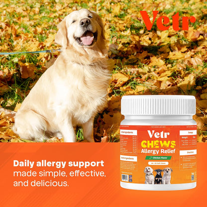Vetr Allergy Relief Chews for Dogs - Dog Itching Skin Relief, Dog Allergy Treats with Probiotics and Omega-3 - Chicken Flavored 60 Count - Vet-Formulated in USA