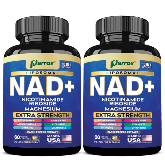 Parrox NAD+ Supplement with Liposomal NAD+, Nicotinamide Riboside, Magnesium, Vitamin B3 & B12, Resveratrol, Turmeric, Ashwagandha, Lion’s Mane,10-in-1 Extra Strength (2 Pack) ParroxBuy Supplements Australia
