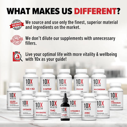10X Health Magnesium Oxide Supplement, Sleep & Muscle Support, 60 Capsules | Magnesium for sleep support, relaxation support, muscle function, recovery support, and balanced nervous system*