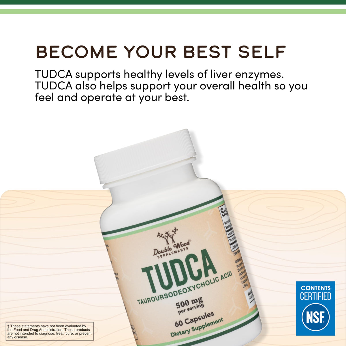 TUDCA Bile Salts Liver Support Supplement, 500mg Servings, Liver and Gallbladder Cleanse Supplement (60 Capsules, 250mg) Genuine Bile Acid TUDCA with Strong Bitter Taste by Double Wood