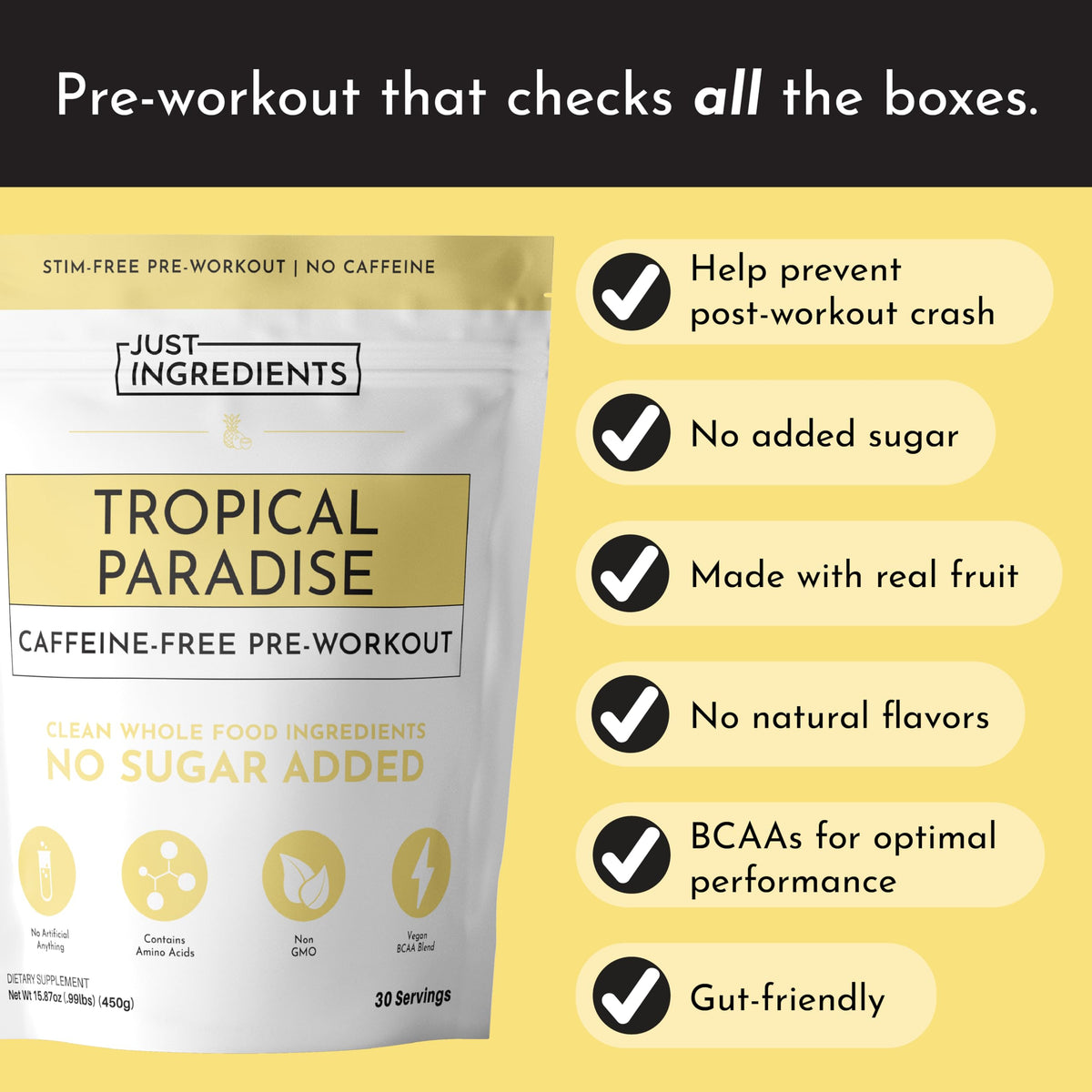 JUST INGREDIENTS Pre-Workout Raspberry Lemonade - Natural, Gluten-Free, No Artificial Sweeteners - 30 Servings, 150mg Caffeine