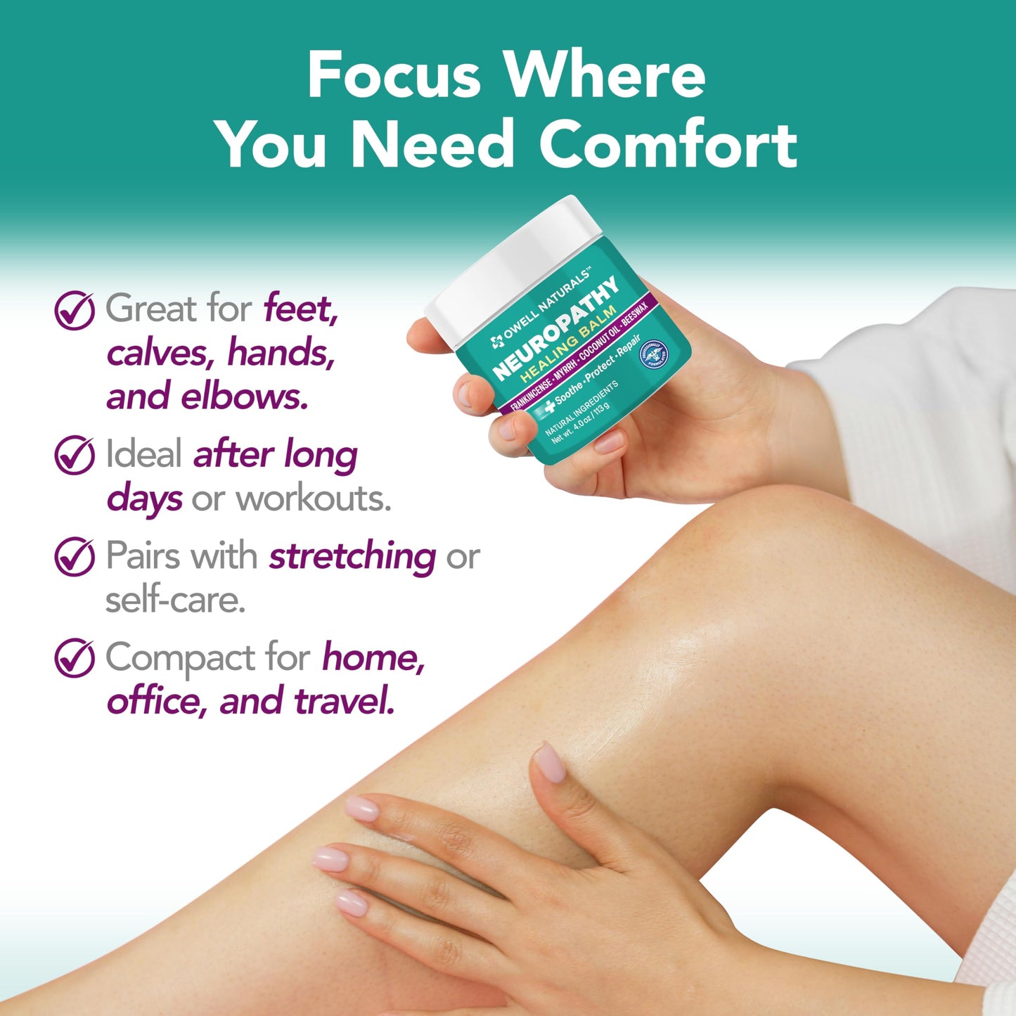 OWELL NATURALS Neuropathy Healing Balm, Fast Acting, with Frankincense, Myrrh, Coconut Oil & Beeswax, Natural Ingredients – Soothe, Protect & Repair, 4 oz (Pack of 1) Owell NaturalsBuy Supplements Australia