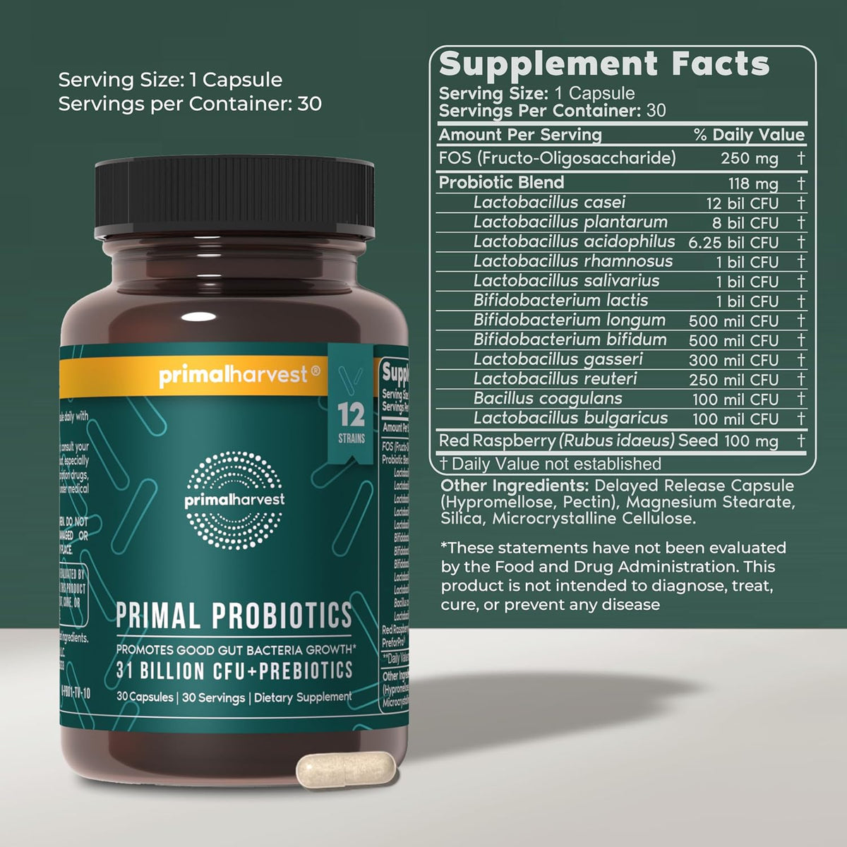 Primal Harvest Probiotics & Gut Health Supplements for Women and Men Pre and Probiotics with 31 Billion CFU and Gut Restore Digestion Pills Bundle