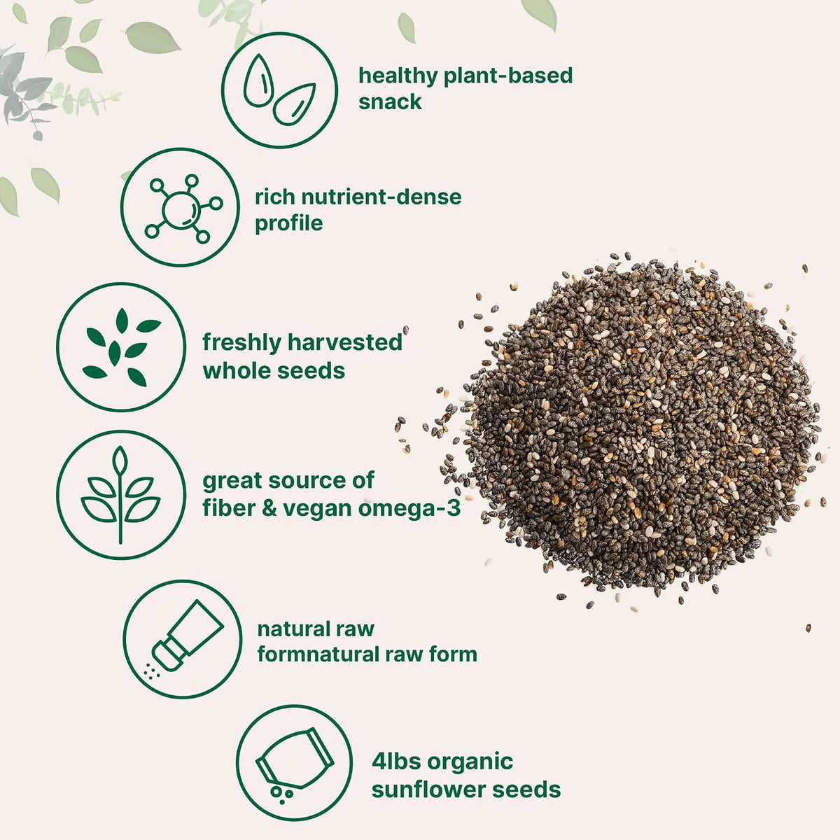 Micro Ingredients Organic Chia Seeds, 4lbs | Contains Omega-3s | Non-GMO | Excellent Source of Fiber | Plant Based Protein | Raw Chia Seed Source | Great for Baking, Smoothies & Pudding | Gluten Free