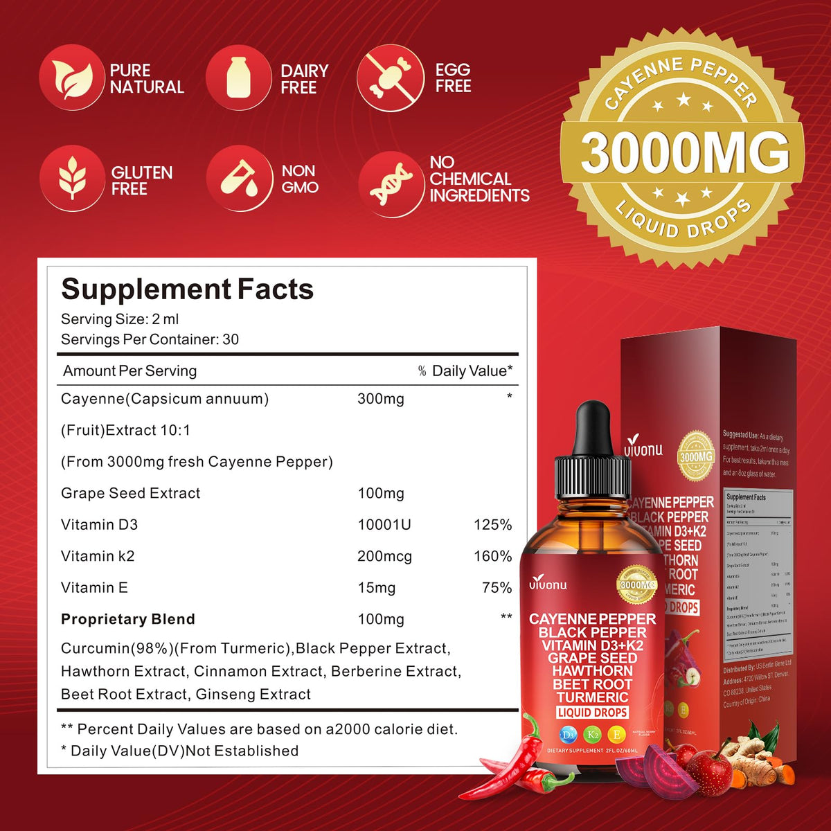Cayenne Pepper Softgels Supplement, Supports Leg Vein, Heart and Blood Vessel Health, with Vitamin E D3+K2 and Extracts of Grape Seed, Hawthorn, Beetroot, Berberine and Others (Softgels / 1 Bag)