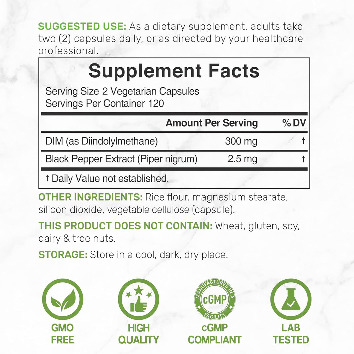 DIM Supplement 300mg with Black Pepper, 240 Vegetarian Caps, 4 Months Supply | 2-in-1 Dim Supplement for Women & Men | Diindolylmethane Plus Black Pepper Extract for Enhanced Absorption*