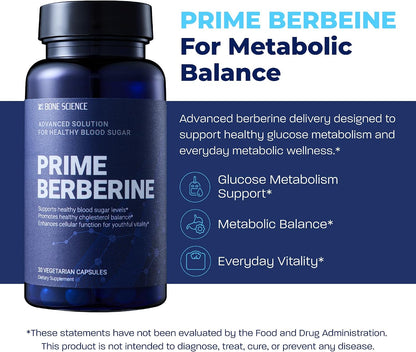 BONE SCIENCE Prime Berberine Phytosome with Berbevis and BioPerine, Metabolic Wellness Support with Ceylon Cinnamon, Banaba, Bitter Melon and Quercetin, Vegetarian Capsules