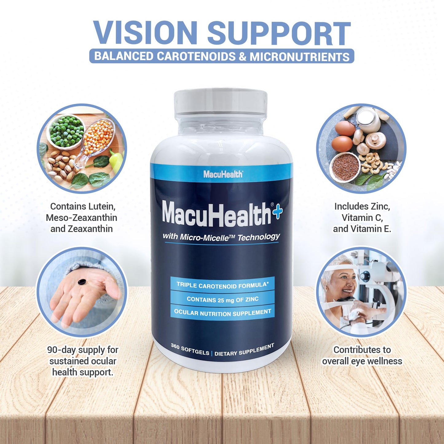 Macuhealth Plus+ Eye Vitamins Supplement for Adults - 90 Day Supply with Lutein, Zeaxanthin, and Meso-Zeaxanthin - Unflavored, Vitamin for Eyes MacuhealthBuy Supplements Australia