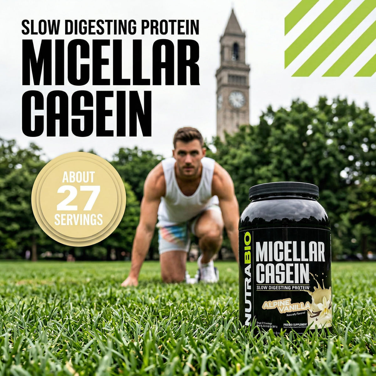 NutraBio Casein Protein Powder, Micellar Casien Powder, 25g Slow Digesting Protein, Helps Keep You Full, Overnight Muscle Recovery & Growth, BCAA & EAA, Gluten Free, Soy Free, 2lb Strawberry Ice Cream