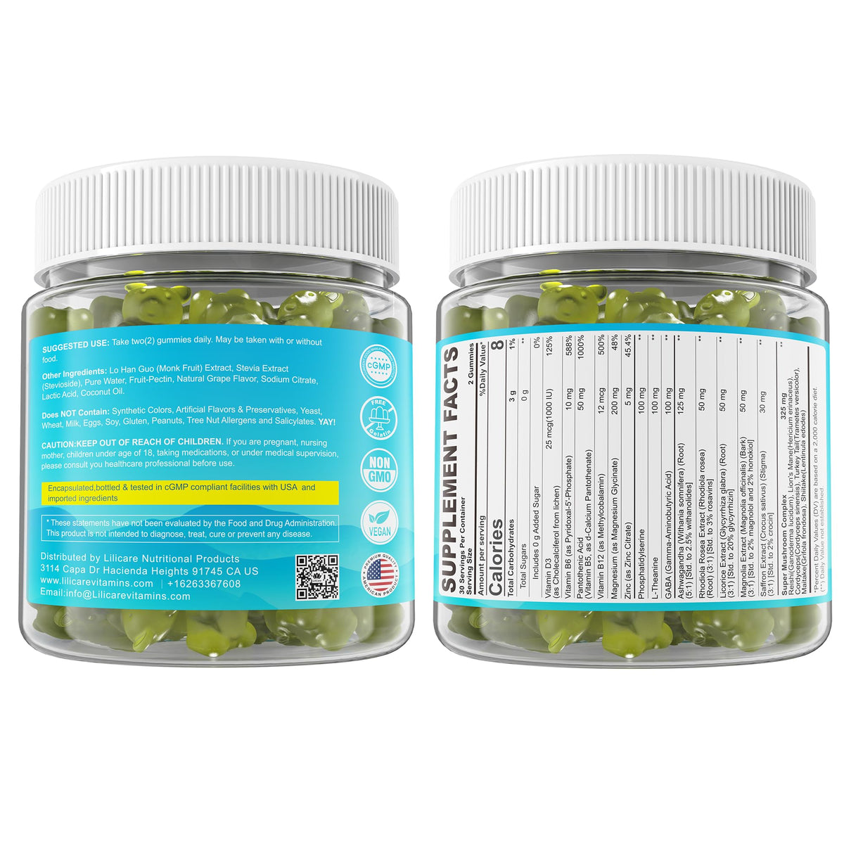 Cortisol Gummies for Women & Men, Sugar Free Cortisol Reducer Supplements w/ Magnesium, Ashwagandha, Mushroom, L-theanine, Rhodiola, Vitamin B6 B12 for Cortisol Detox, Relax, Sleep Support 2 Pack