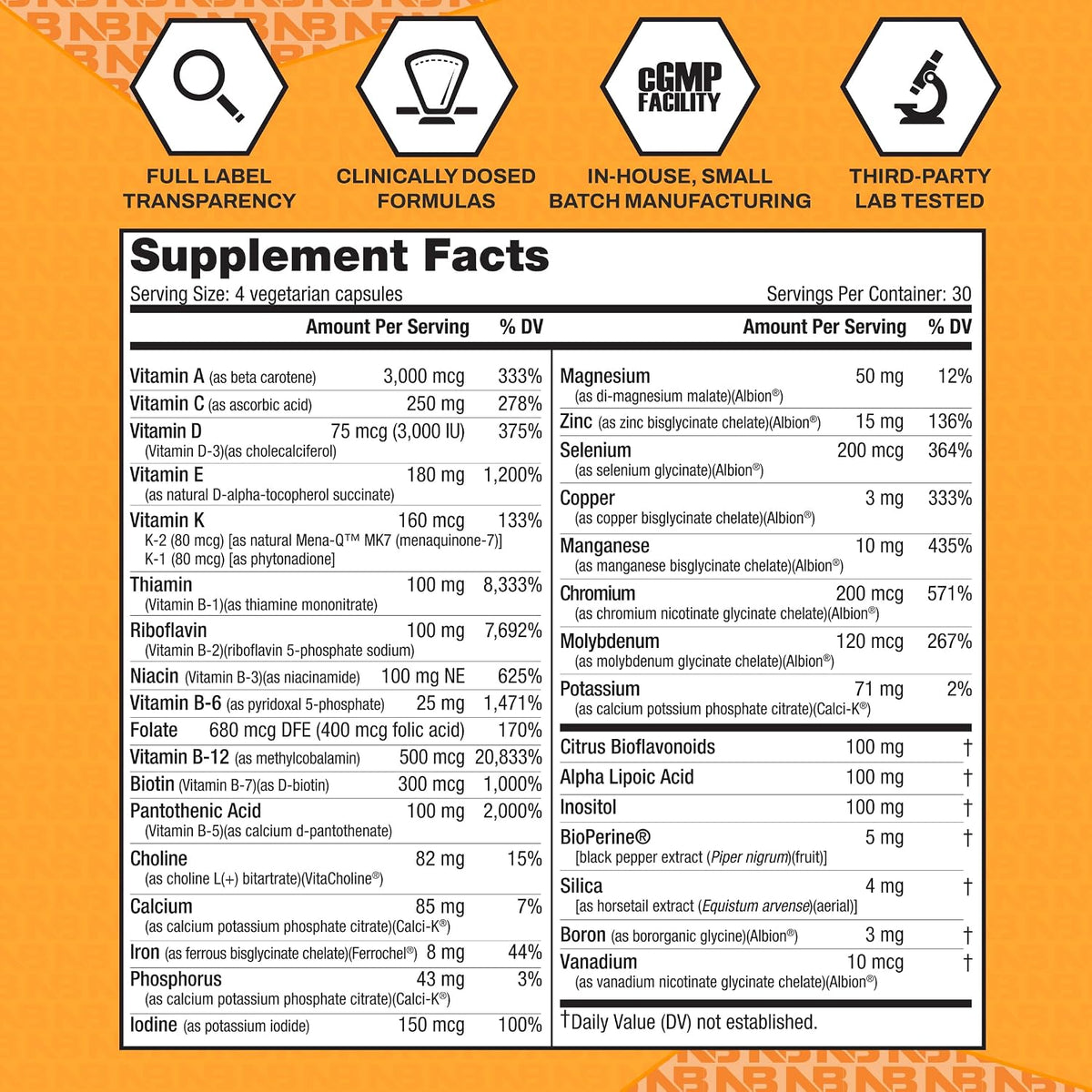 NutraBio Multisport for Men - Mens MultiVitamin - 33 Vitamins, Minerals, Micronutrients - Rich in Antioxidants - Supports Peak Athletic Performance, Energy, Metabolism (120 Vegetable Capsules)
