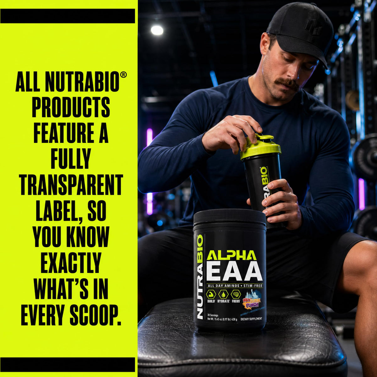 NutraBio Alpha EAA - All-Day Amino Acids for Muscle Growth and Hydration - Essential Amino Acids with Nootropics & Adaptogens- Full Spectrum EAA BCAA Powder - 30 Servings - Strawberry Lemon