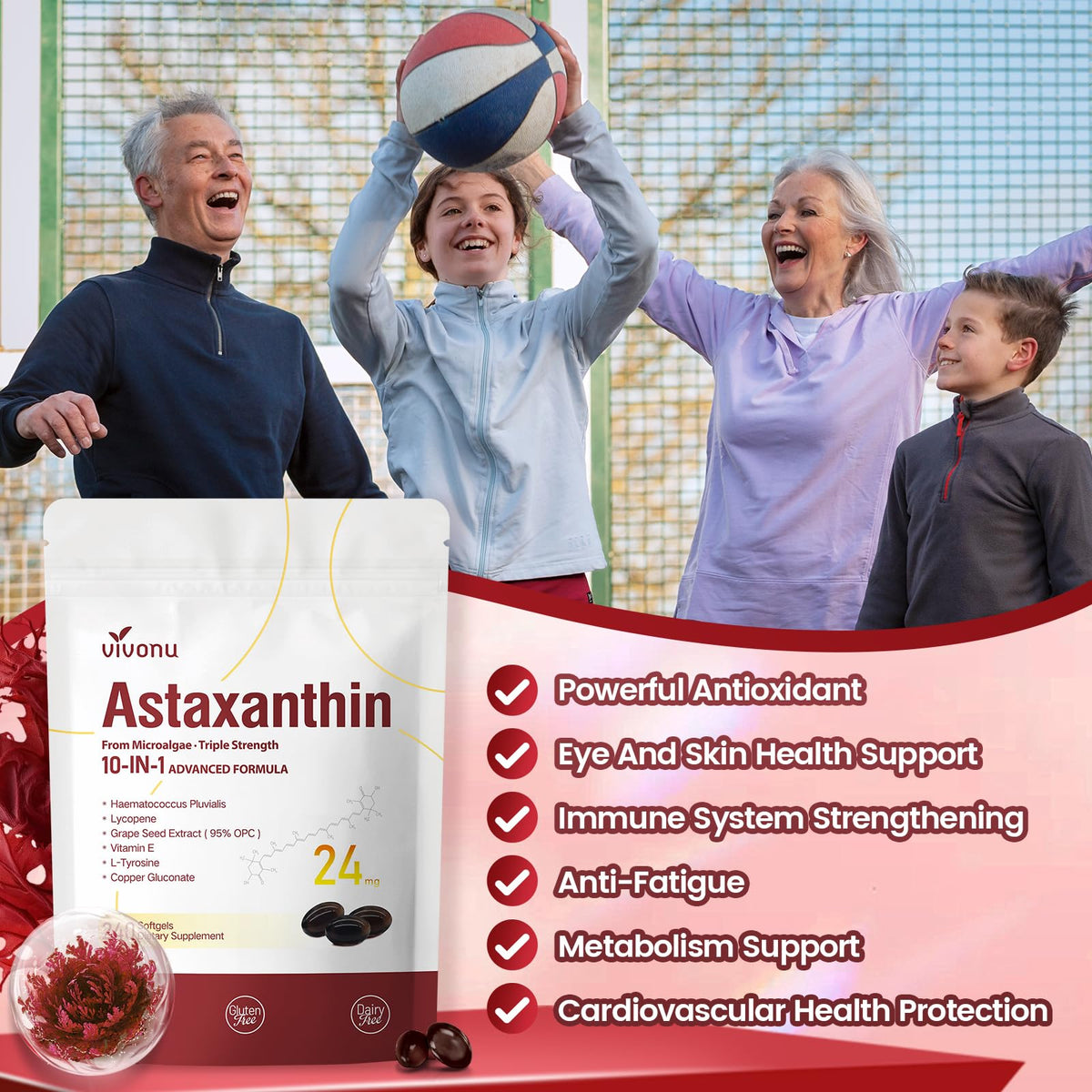 10 in 1 Astaxanthin 12mg Supplements, 4 Month Supply, Astaxantina Antioxidant from Fresh Haematococcus Pluvialis, Contains Lycopene, Grape Seed, Vitamin E, & More Supports Eye, Joints, Skin Health