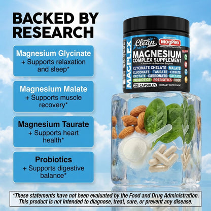 8in1 Magnesium Supplement Complex | Magnesium Glycinate Citrate Malate Gluconate Orotate Carbonate Lactate + Prebiotics Probiotics Digestive Enzymes Magnesio Capsules for Women Men By Clean Nutra Clean Nutraceuticals buy supplements Au
